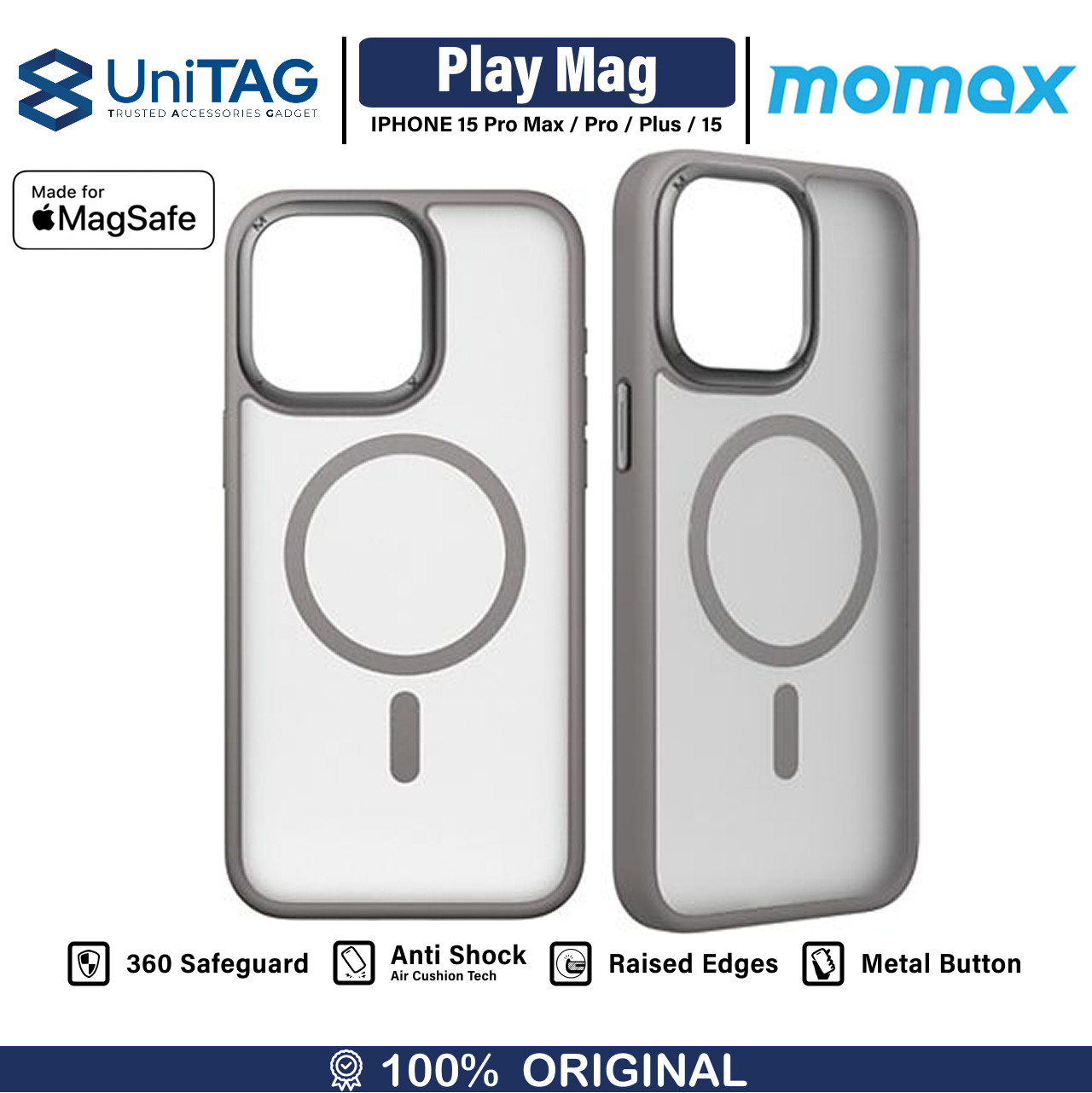 Momax iPhone 15 Case Magsafe CaseForm Play Magnetic - Space Grey CPAP23SE