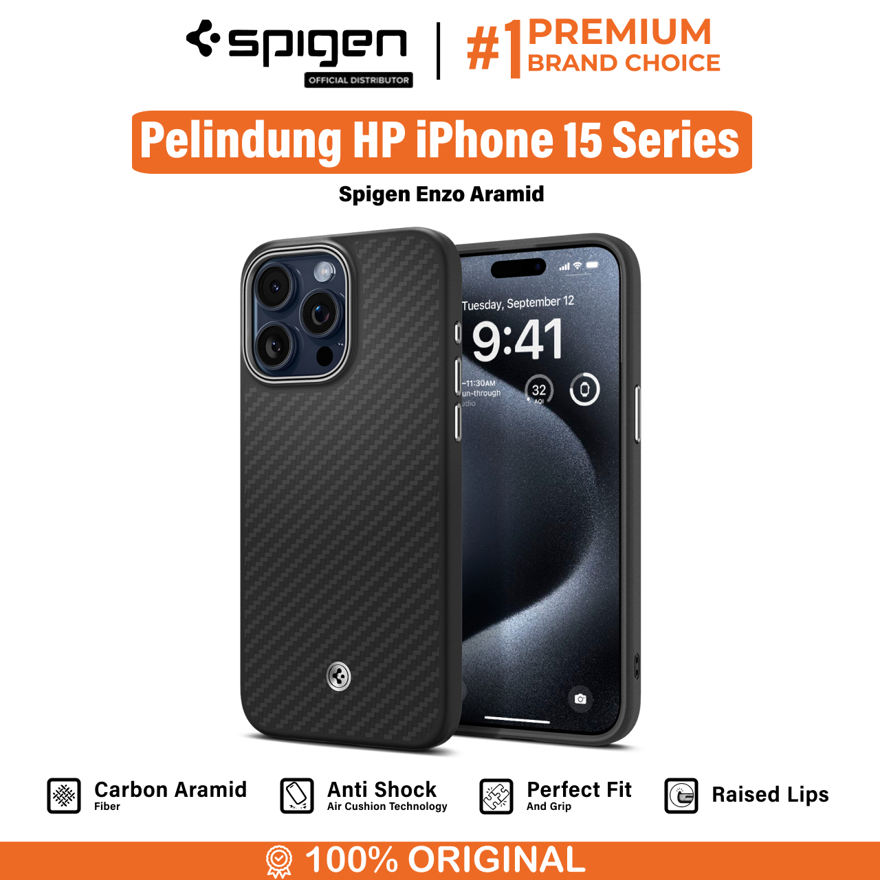 Case iPhone 15 Pro Max Plus Spigen Enzo Aramid Magsafe Carbon Casing