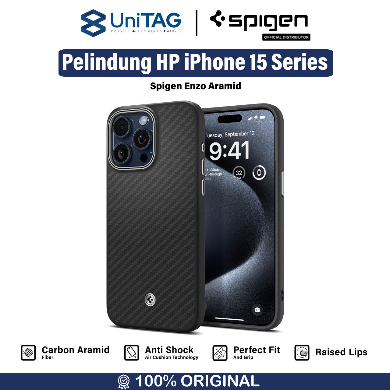 Spigen iPhone 15 Pro Case Carbon Enzo Aramid - Matte Black ACS07045-1