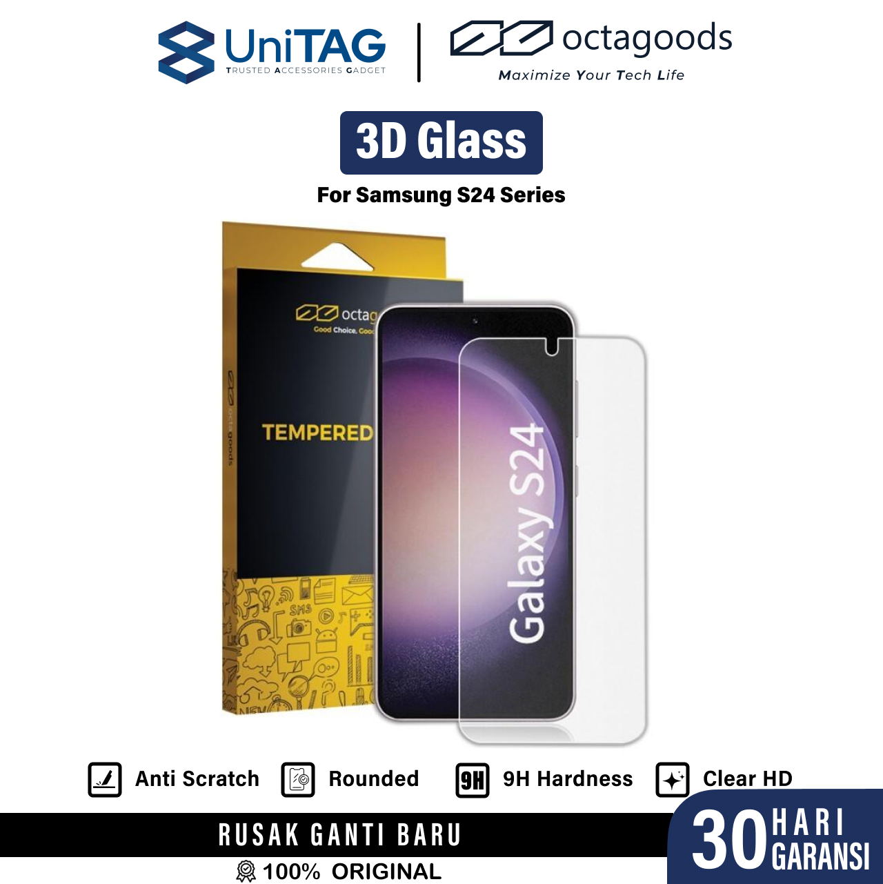Octagoods Galaxy S24 Tempered Glass 2.5D Full Cover - Clear SX7273