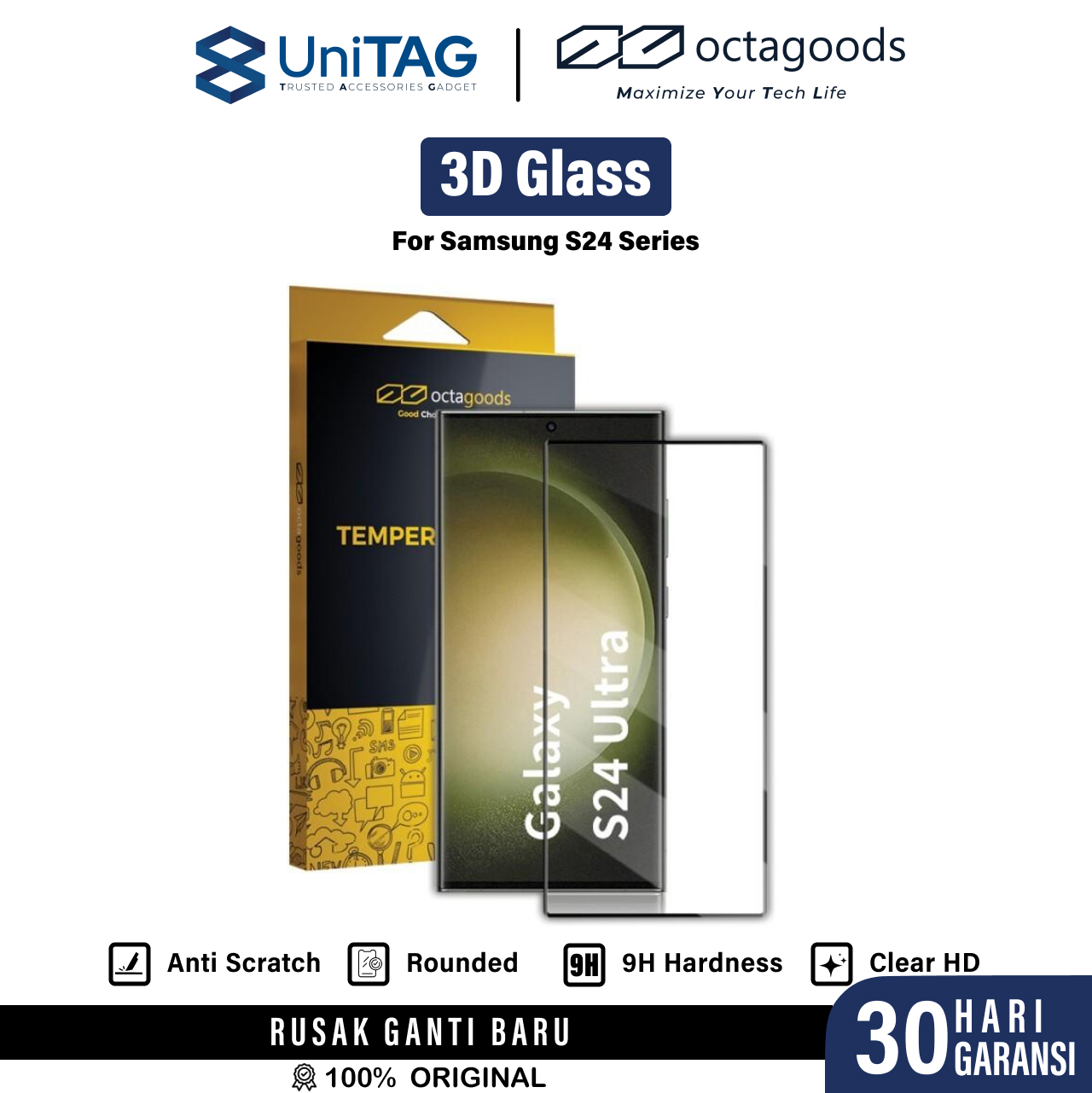 Octagoods Galaxy S24 Plus Tempered Glass 2.5D Full Cover - Clear SX7274-1
