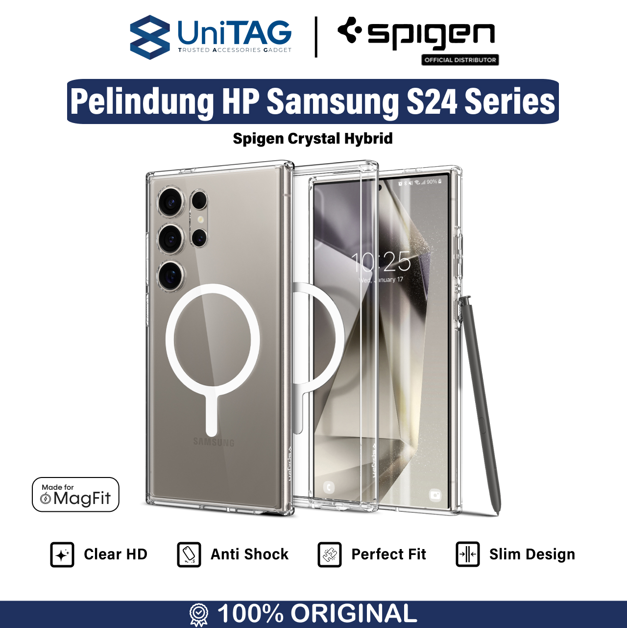 Spigen Galaxy S24 Ultra Case Magsafe Crystal Hybrid Metal Ring (MagFit) - White ACS07222 (Offline SKU)