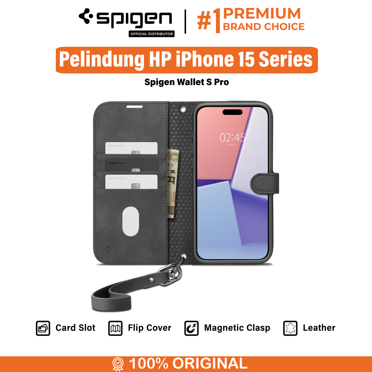Spigen iPhone 15 Pro Max Case Flip Cover with Strap Wallet S Pro - Black ACS06605