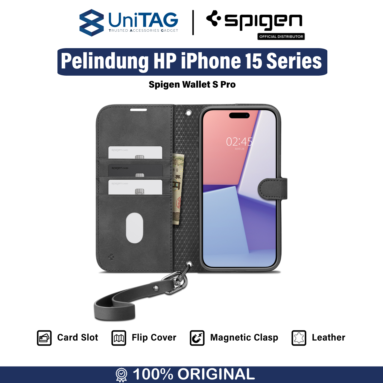 Spigen iPhone 15 Pro Max Case Flip Cover with Strap Wallet S Pro - Black ACS06605