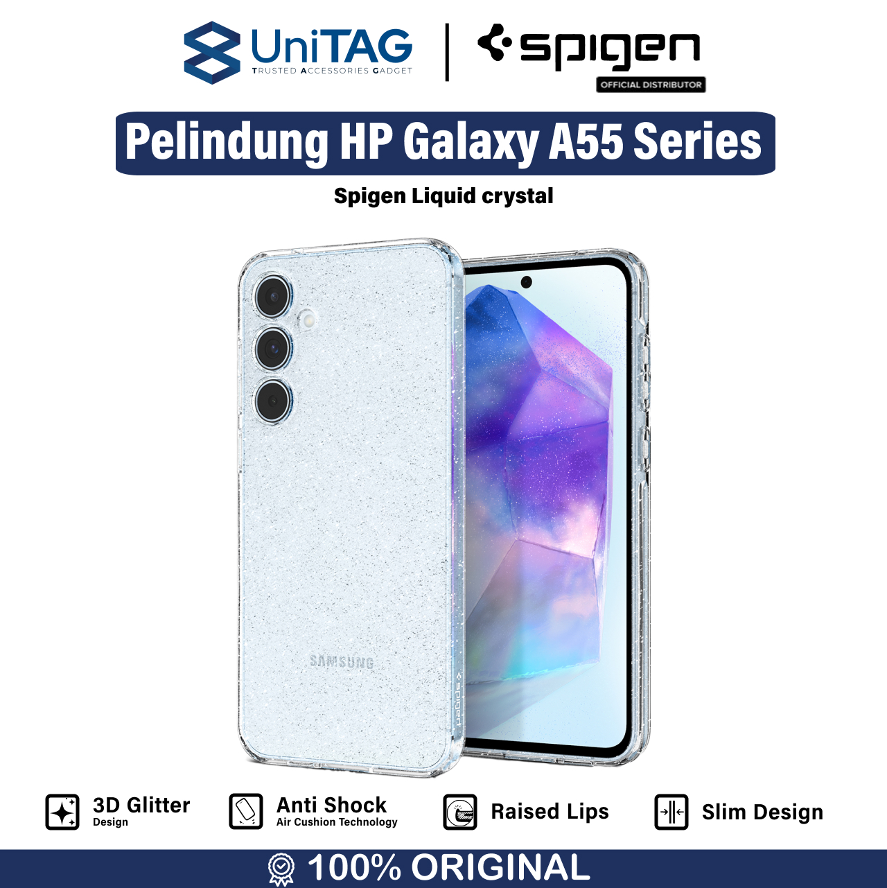 Spigen Galaxy A55 5G Case Liquid Crystal Glitter - Crystal Quartz ACS07538