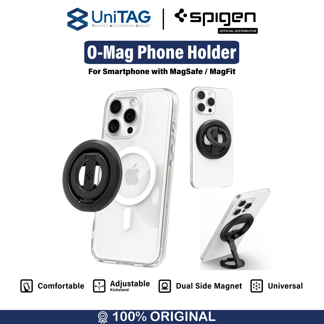 Spigen MagFit O-Mag Magnetic Phone Holder with Stand - Black OM102 AMP08822