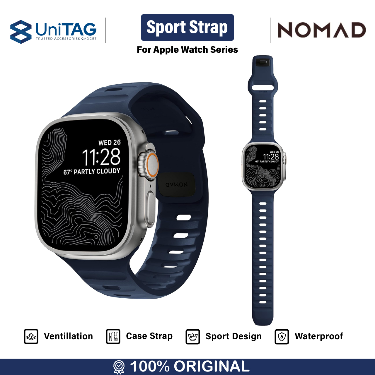 Nomad Apple Watch 49mm / 46mm / 45mm / 44mm / 42mm (Series 3 / 2 / 1) Strap Sport Band - Atlantic Blue NM01219385