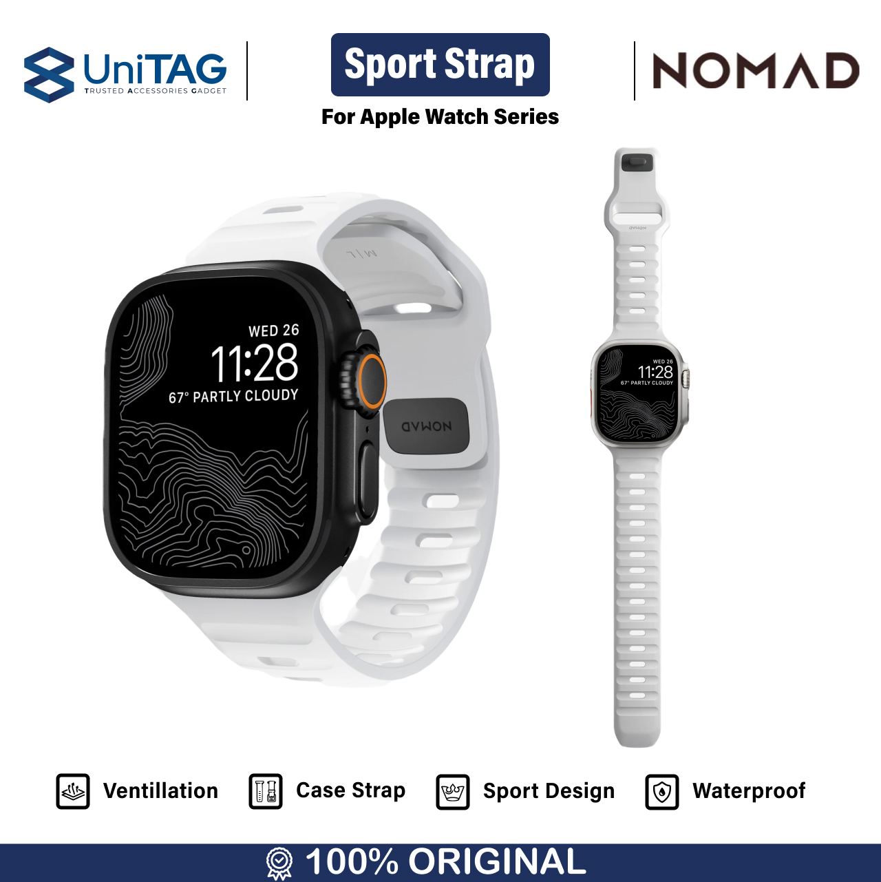 Nomad Apple Watch 49mm / 46mm / 45mm / 44mm / 42mm (Series 3 / 2 / 1) Strap Sport Band - White NM01111085