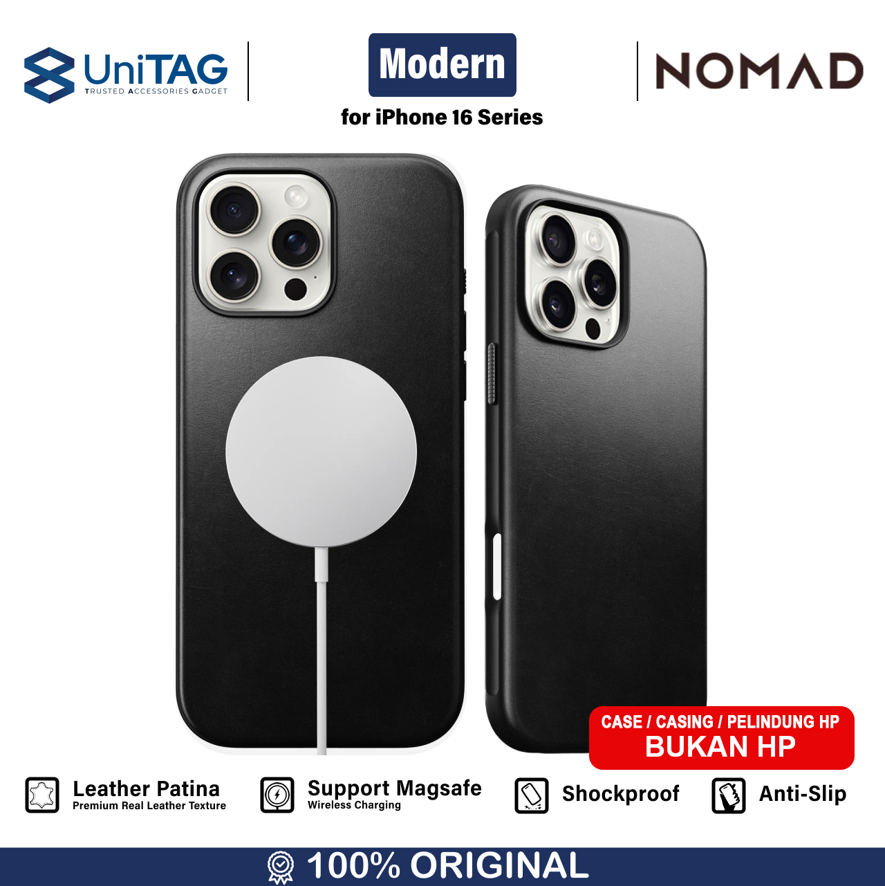 Nomad iPhone 16 Pro Max Case Magsafe Modern Leather Case - Black NM01693185