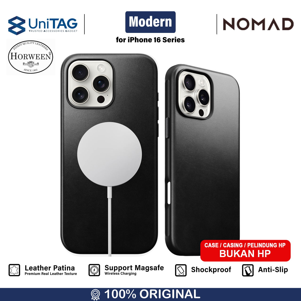 Nomad iPhone 16 Pro Case Magsafe Modern Horween Leather Case - Black NM01694885