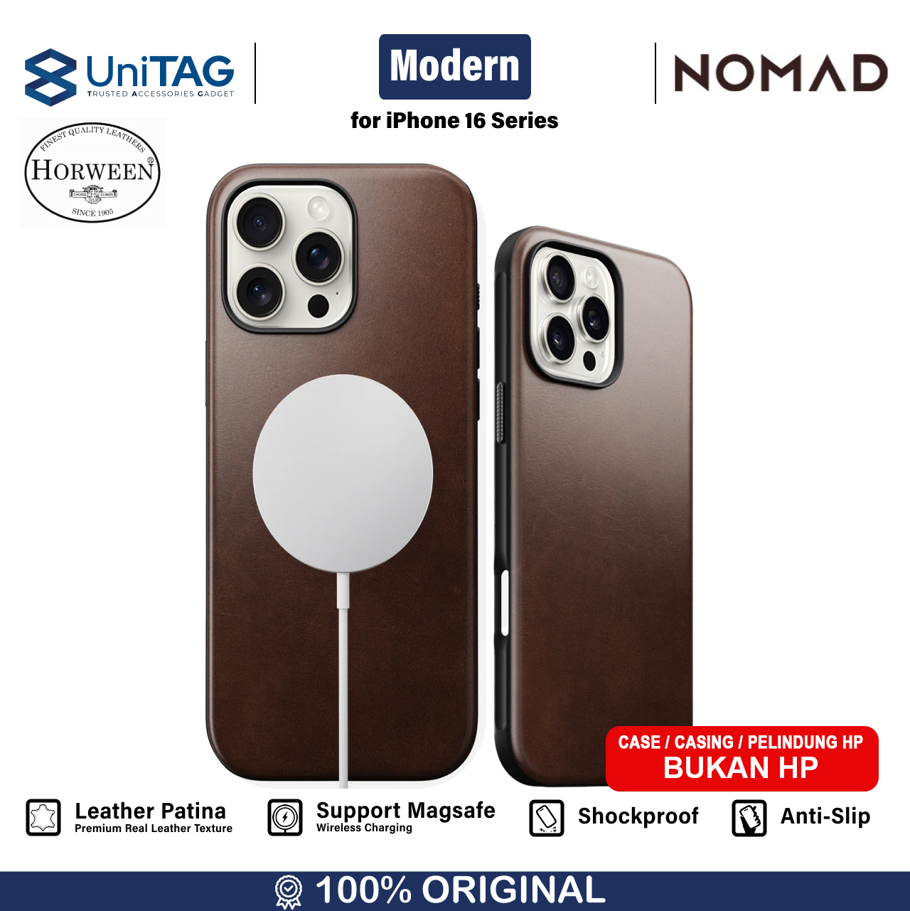 Nomad iPhone 16 Pro Case Magsafe Modern Horween Leather Case - Rustic Brown NM01858485