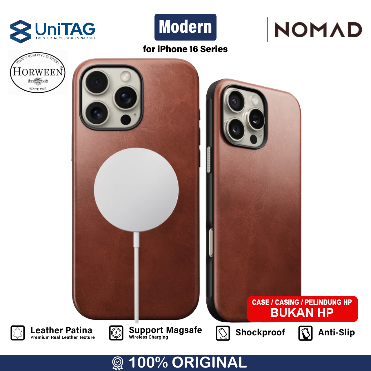 Nomad iPhone 16 Pro Case Magsafe Modern Horween Leather Case - Olde Dublin NM01686385