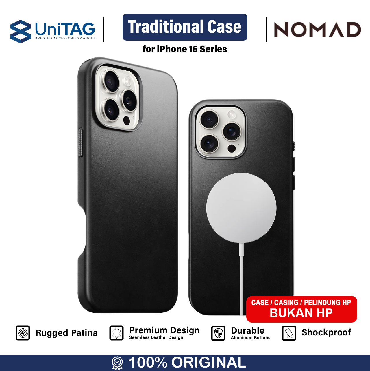 Nomad iPhone 16 Pro Case Magsafe Traditional Leather Case - Black NM01391685