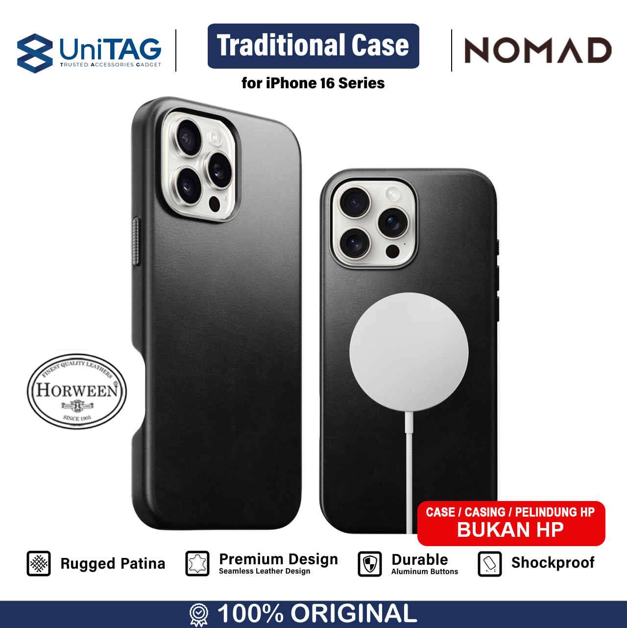 Nomad iPhone 16 Pro Max Case Magsafe Traditional Horween Leather Case - Black NM01393085