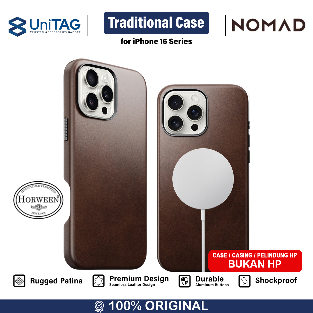 Nomad iPhone 16 Pro Max Case Magsafe Traditional Horween Leather Case - Brown NM01394785