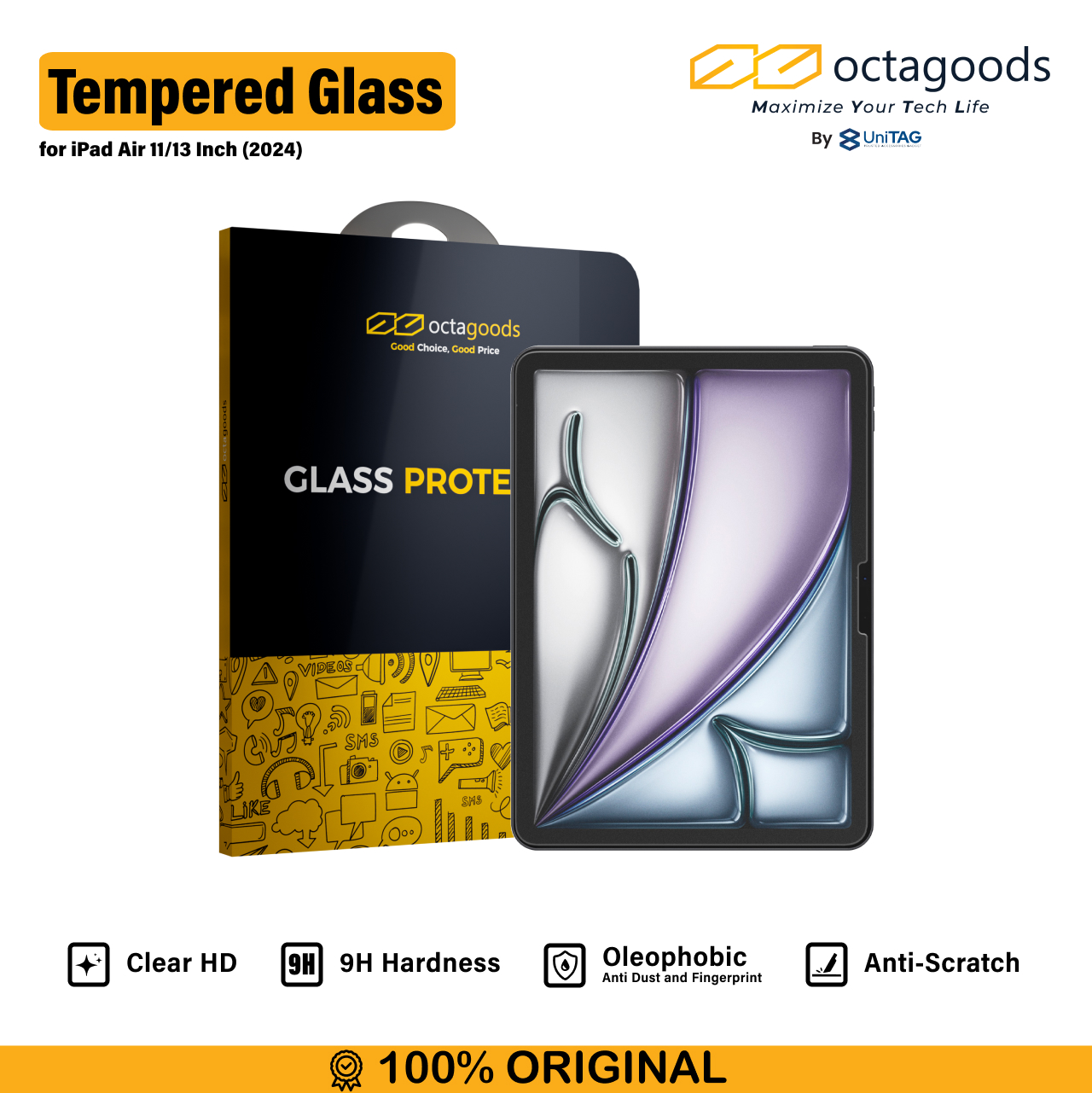 Octagoods iPad Air 11" (2025 / 2024) Tempered Glass Paperlike - Matte PG7363