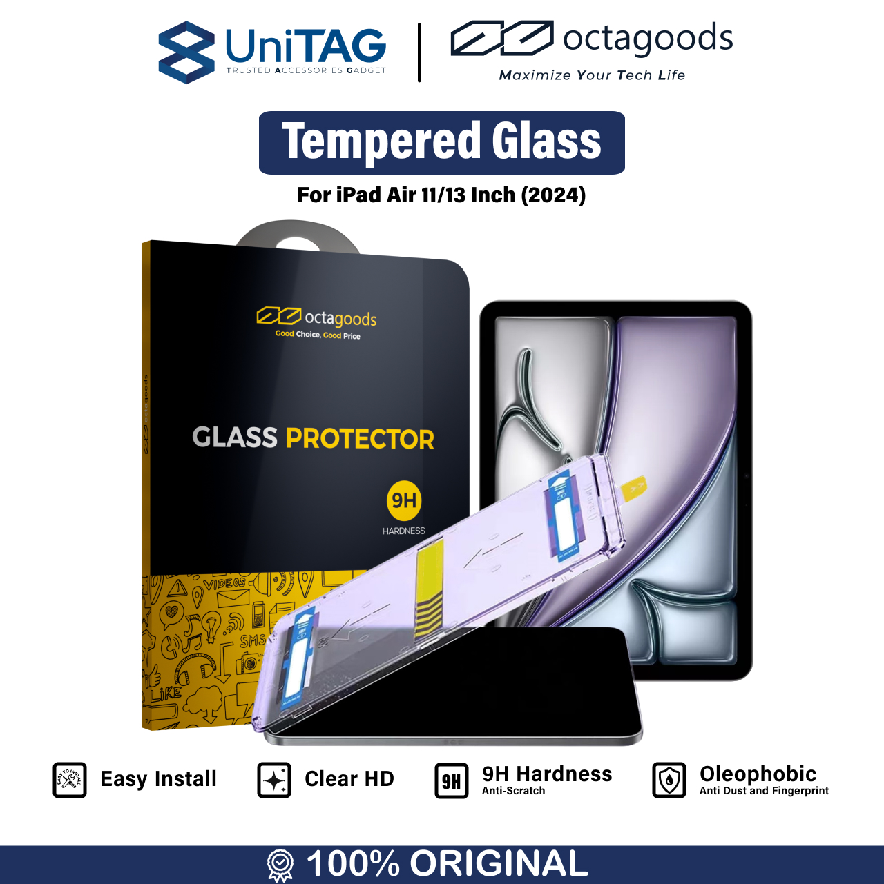 Octagoods iPad Air 11" (2024) Tempered Glass with Tray - Clear PG7388