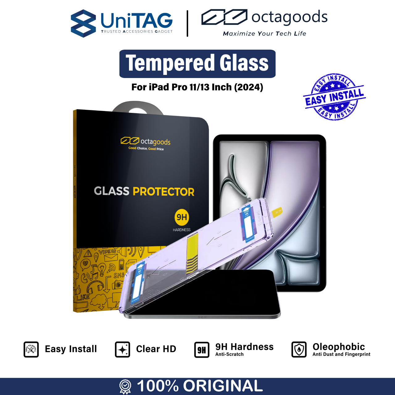 Octagoods iPad Pro 13" (2025 / 2024) Tempered Glass with Tray - Clear PG7390