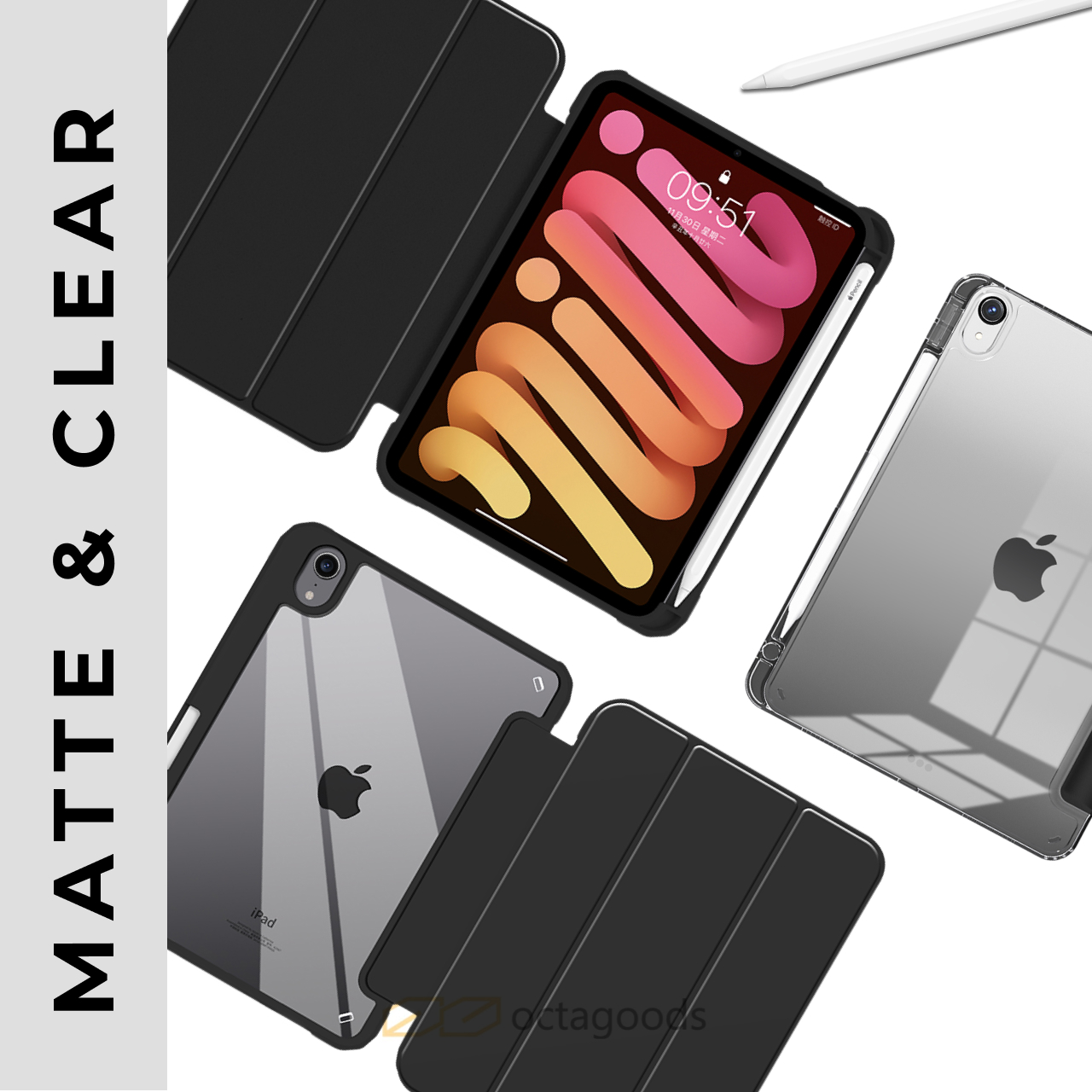 Octagoods iPad Air 11" (2025 / 2024) Case Pen Slot Hybrid Silicone - Clear PB55032