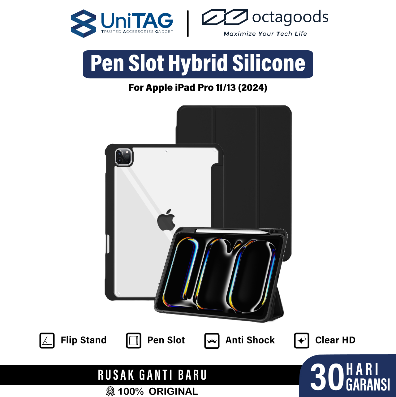 Octagoods iPad Pro 13" (2024) Case Pen Slot Hybrid Silicone - Matte Black PB55031-1