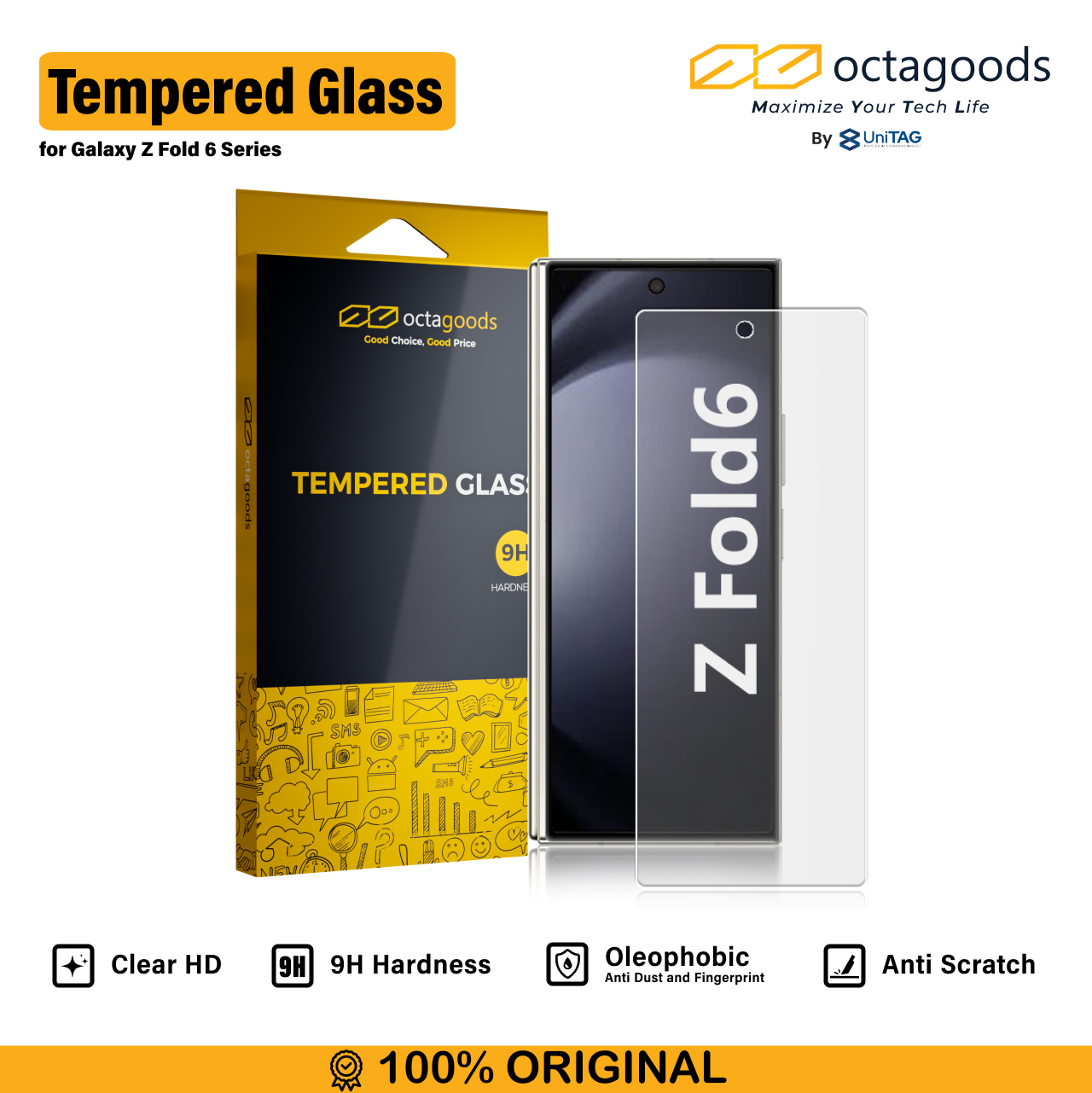 Octagoods Galaxy Z Fold 6 Tempered Glass Front Full Cover - Clear SX6380