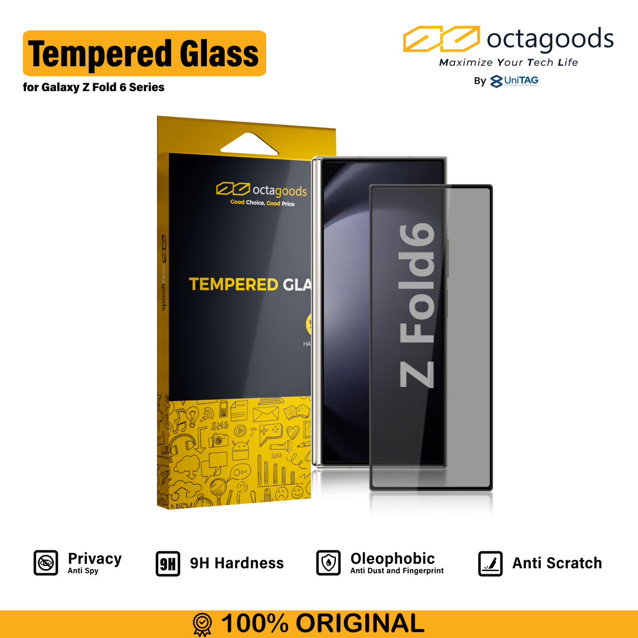 Octagoods Galaxy Z Fold 6 Tempered Glass Front Full Cover - Privacy FKM7391