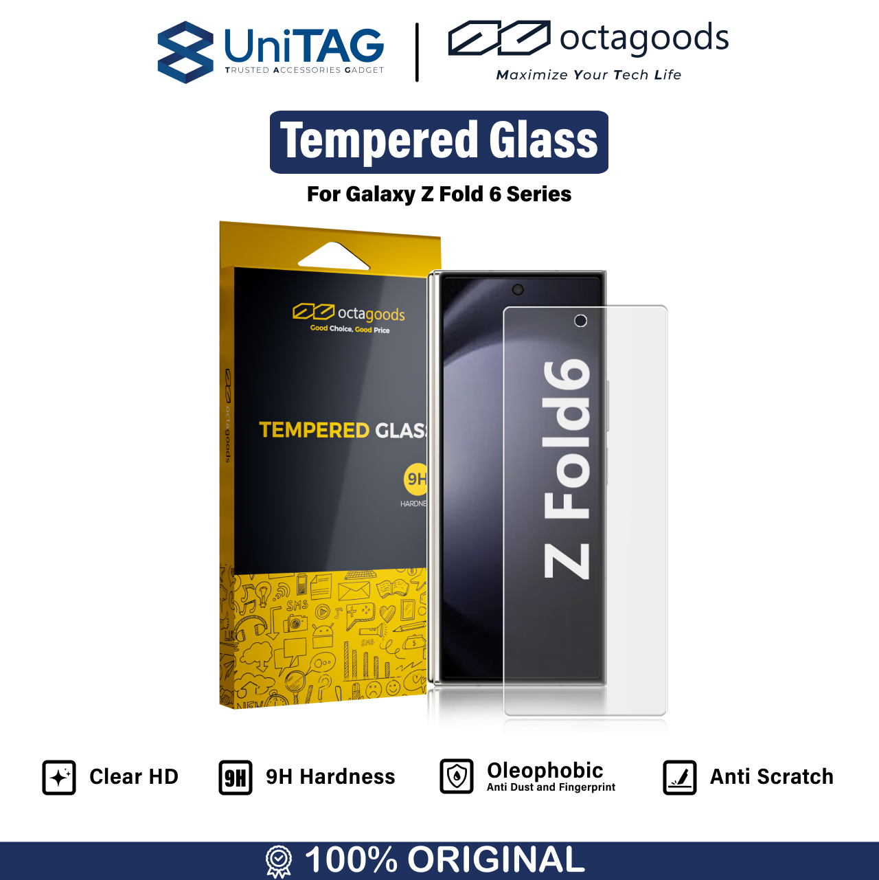 Octagoods Galaxy Z Fold 6 Tempered Glass Front Full Cover - Clear SX6380
