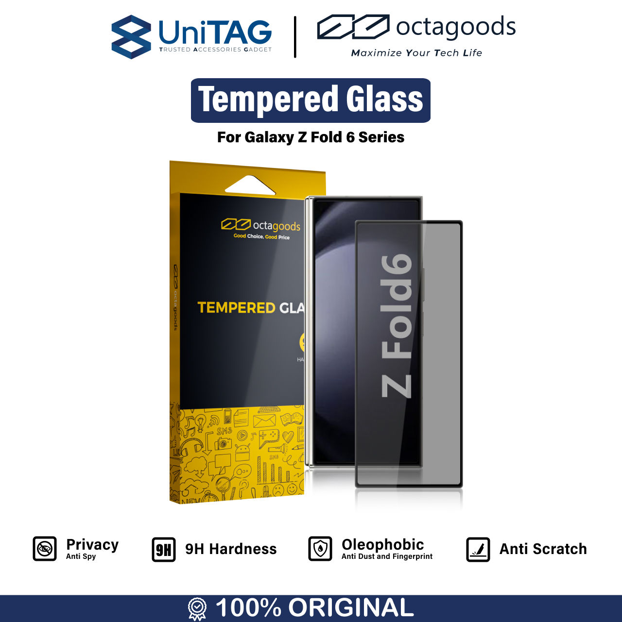 Octagoods Galaxy Z Fold 6 Tempered Glass Front Full Cover - Privacy FKM7391