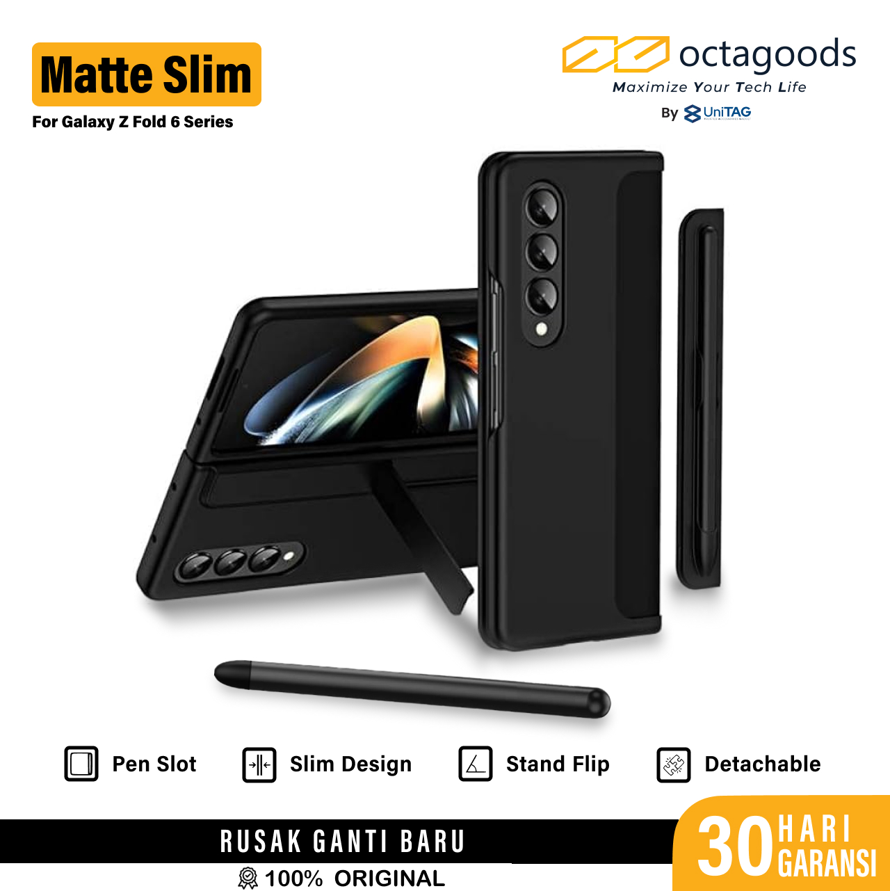 Octagoods Galaxy Z Fold 6 Case Stand or Pen Slot Slim - Black SX10582