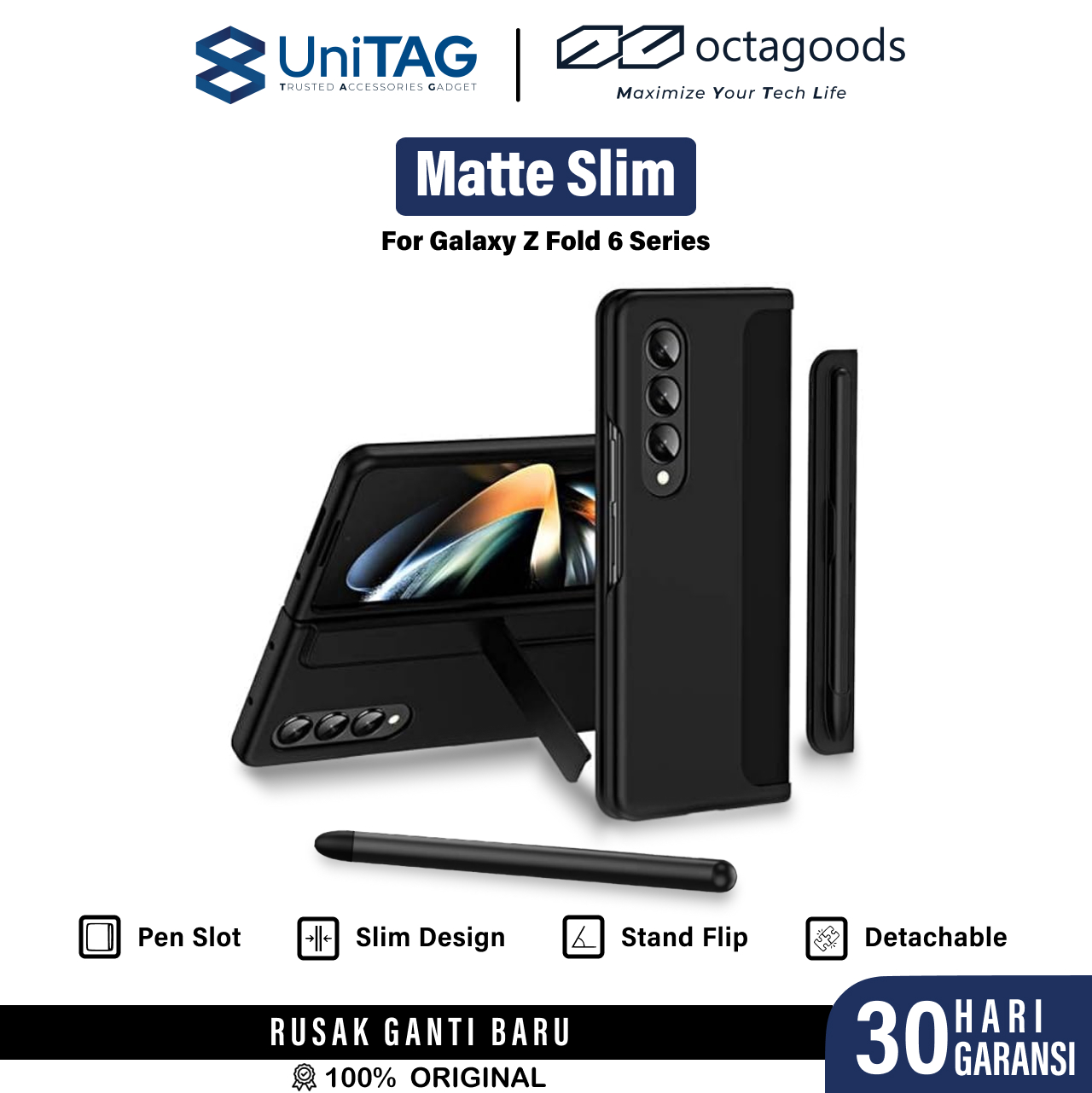 Octagoods Galaxy Z Fold 6 Case Stand or Pen Slot Slim - Black SX10582