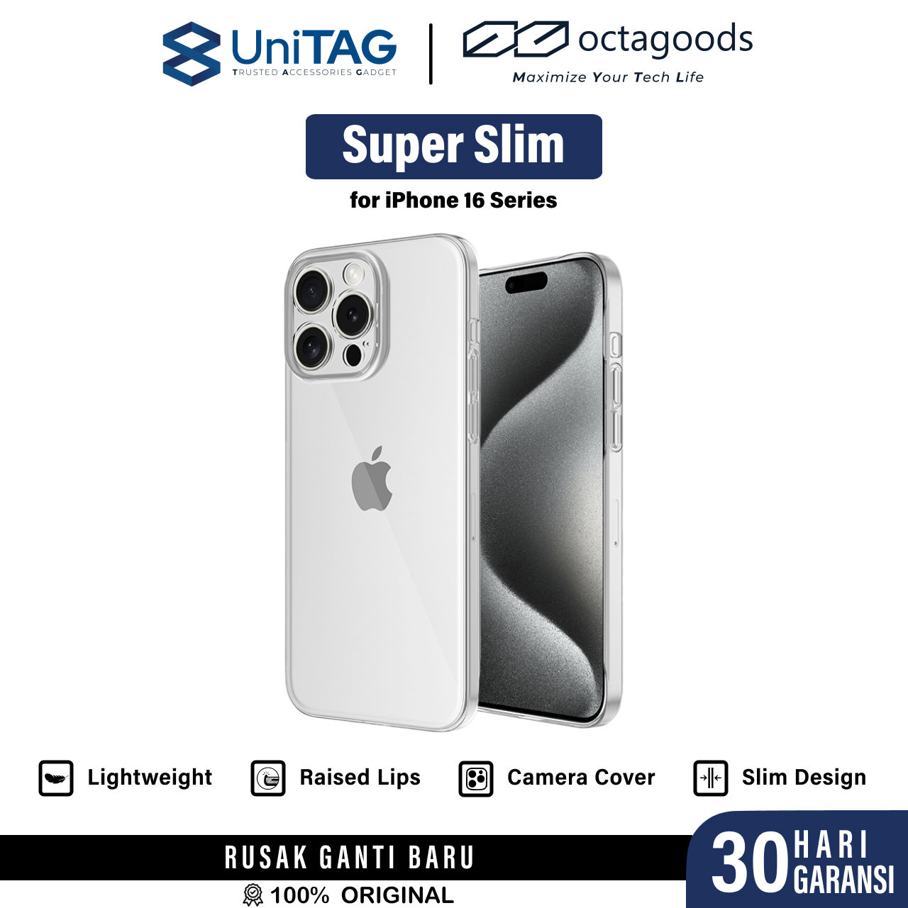 Octagoods iPhone 16 Pro Case Super Slim - Clear CB33205