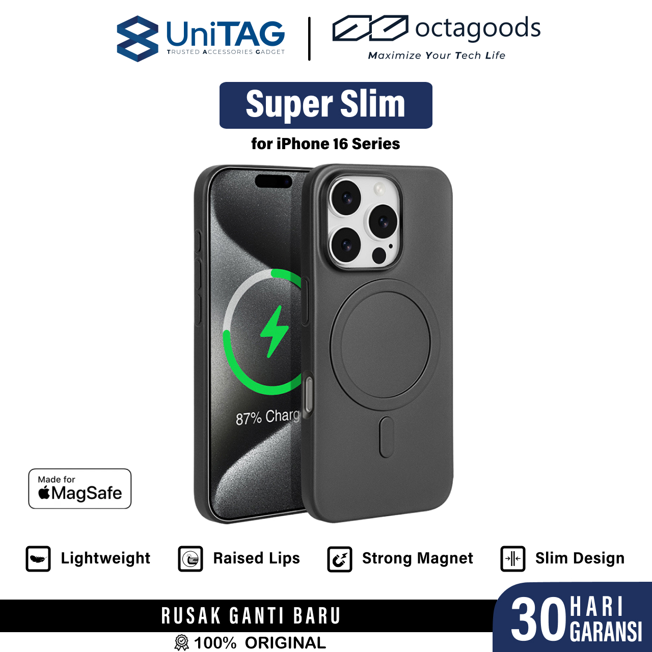 Octagoods iPhone 16 Case Super Slim Magsafe - Black CB55001