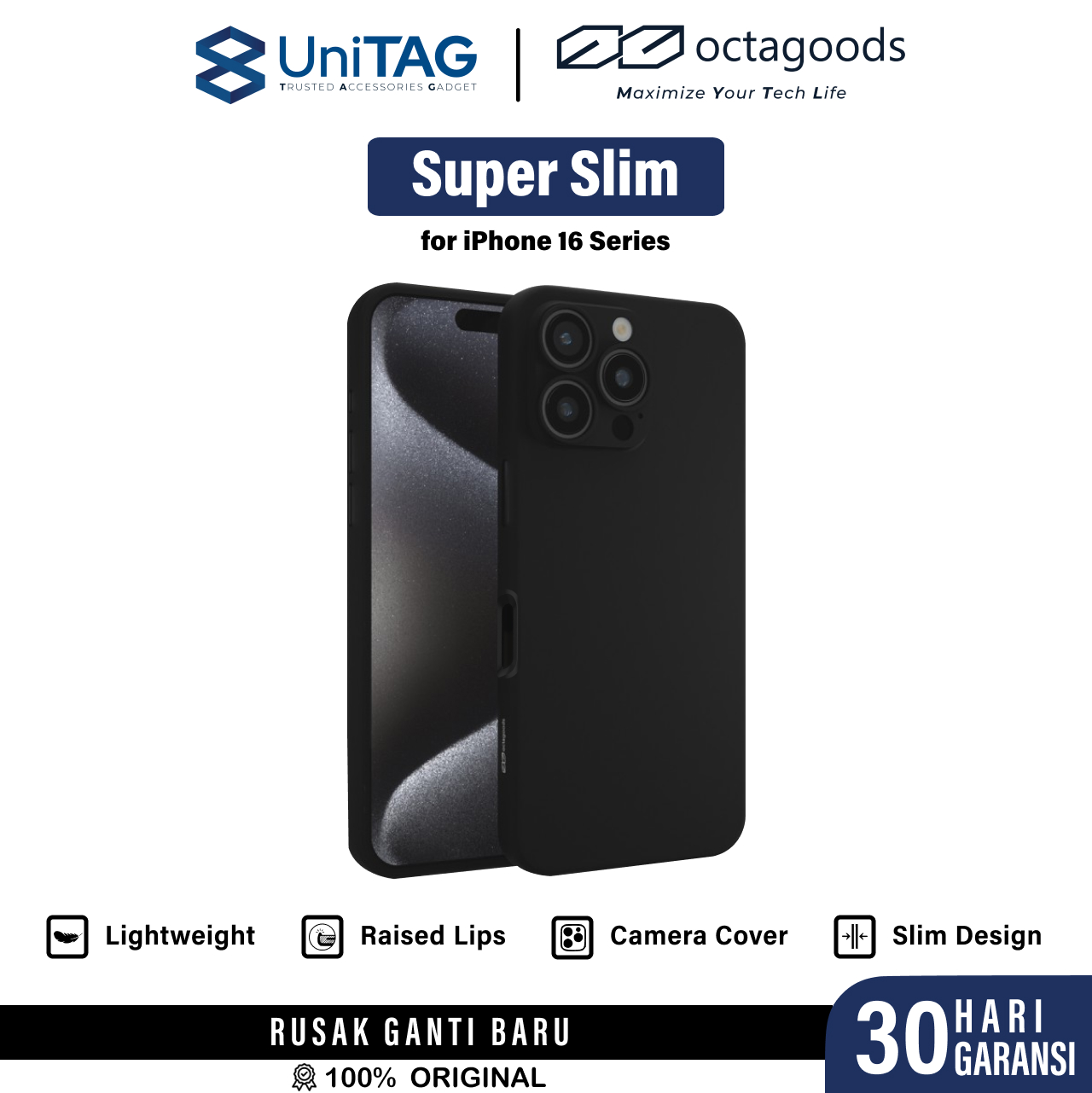 Octagoods iPhone 16 Case Super Slim - Matte Black CB33207