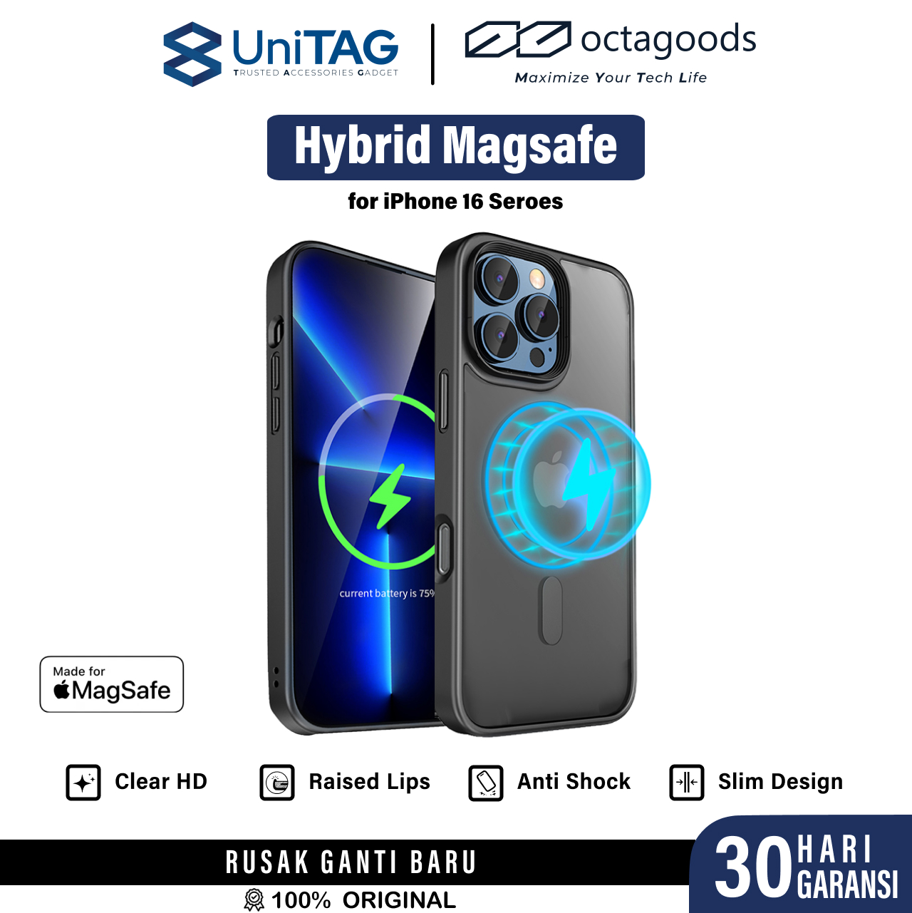 Octagoods iPhone 16 Pro Max Case Hybrid Magsafe - Frosted Black K32059