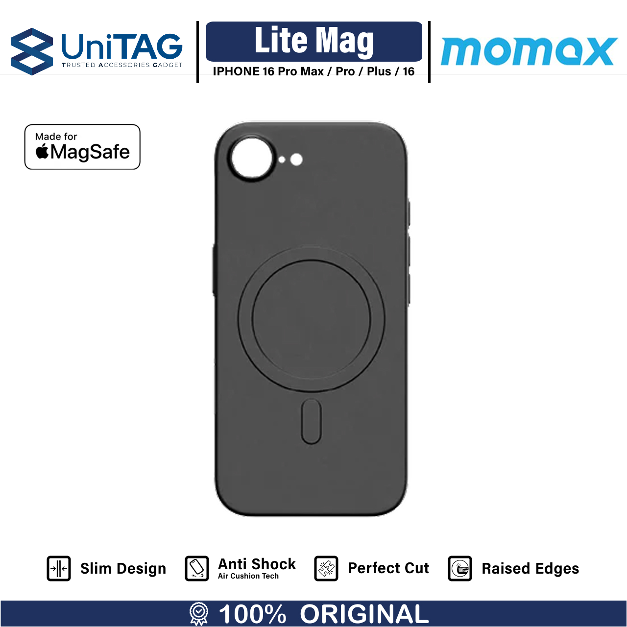 Momax iPhone 16e Case Magsafe CaseForm Lite Magnetic - Transparent Black MTAP25ED
