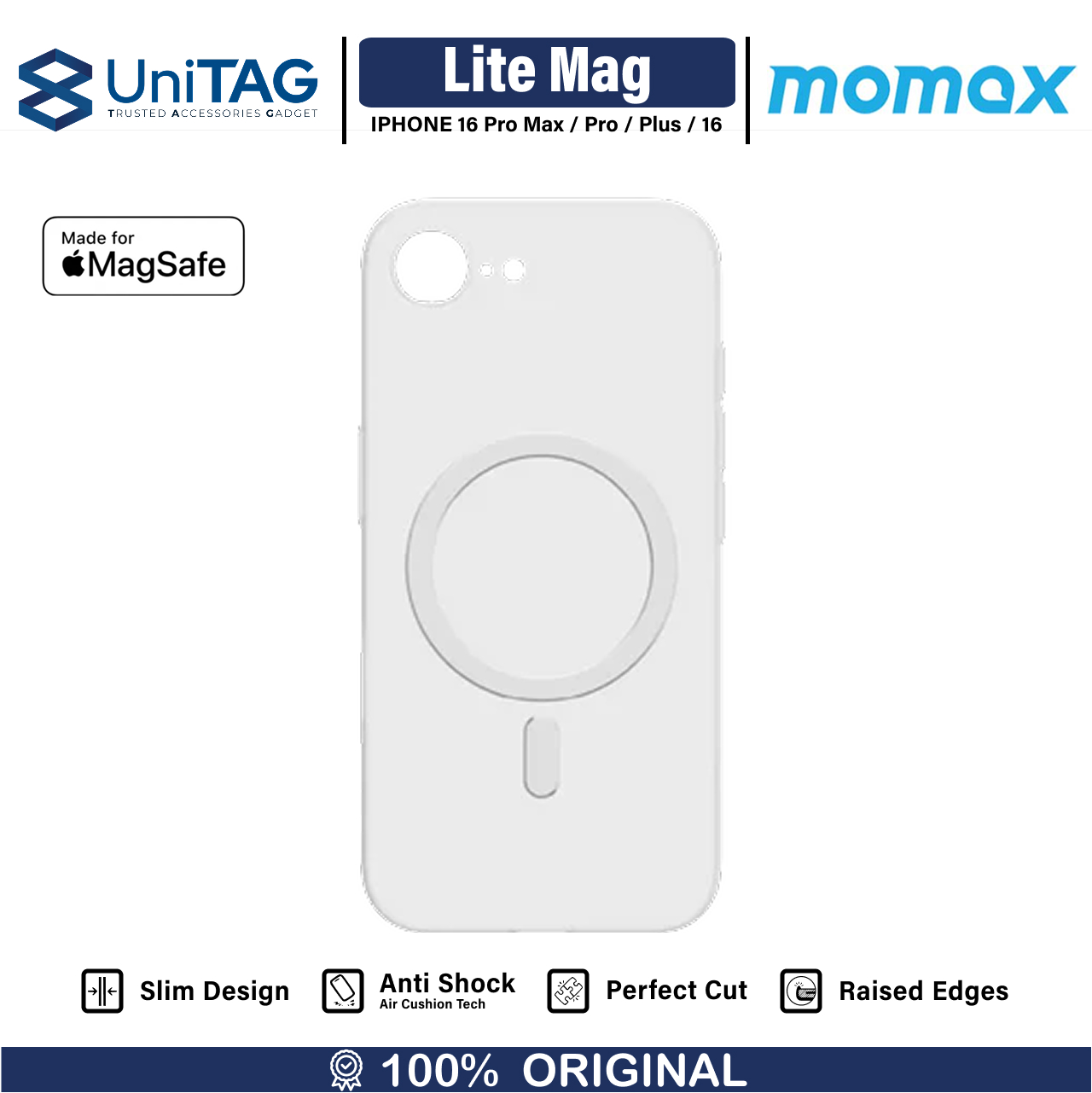 Momax iPhone 16e Case Magsafe CaseForm Lite Magnetic - Transparent White MTAP25EW