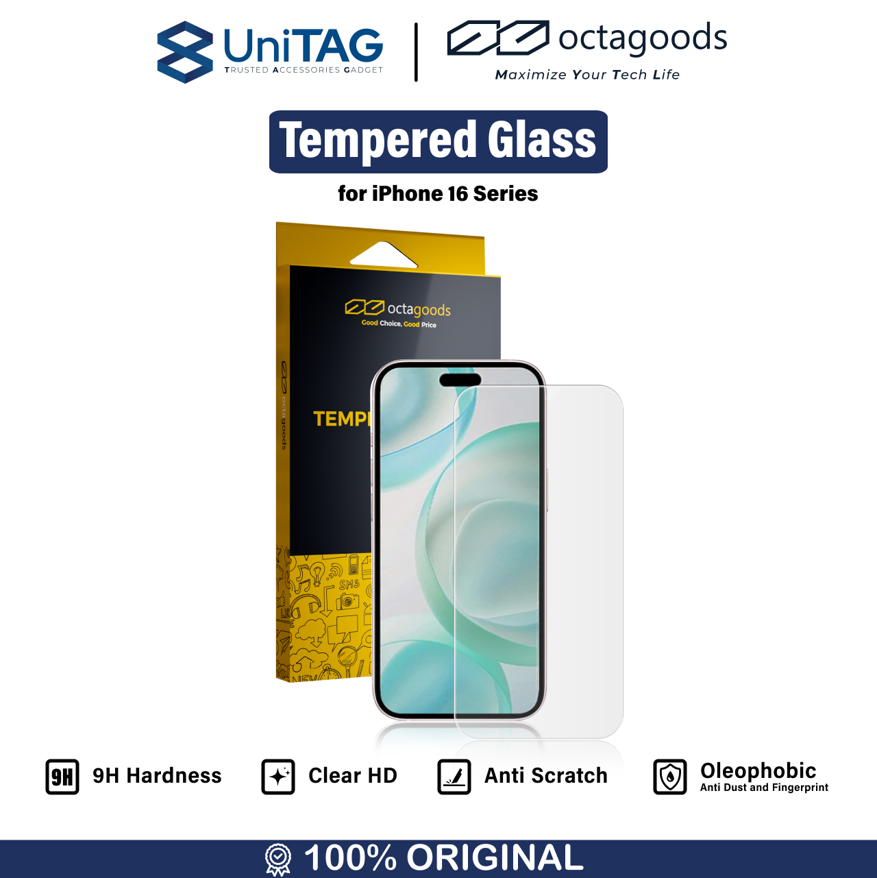Octagoods iPhone 16 Pro Max Tempered Glass - Clear PG7418