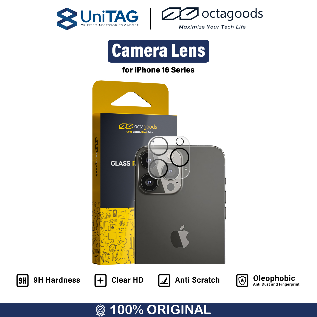 Octagoods iPhone 16 / 16 Plus Camera Lens Full Cover - Clear PG7106