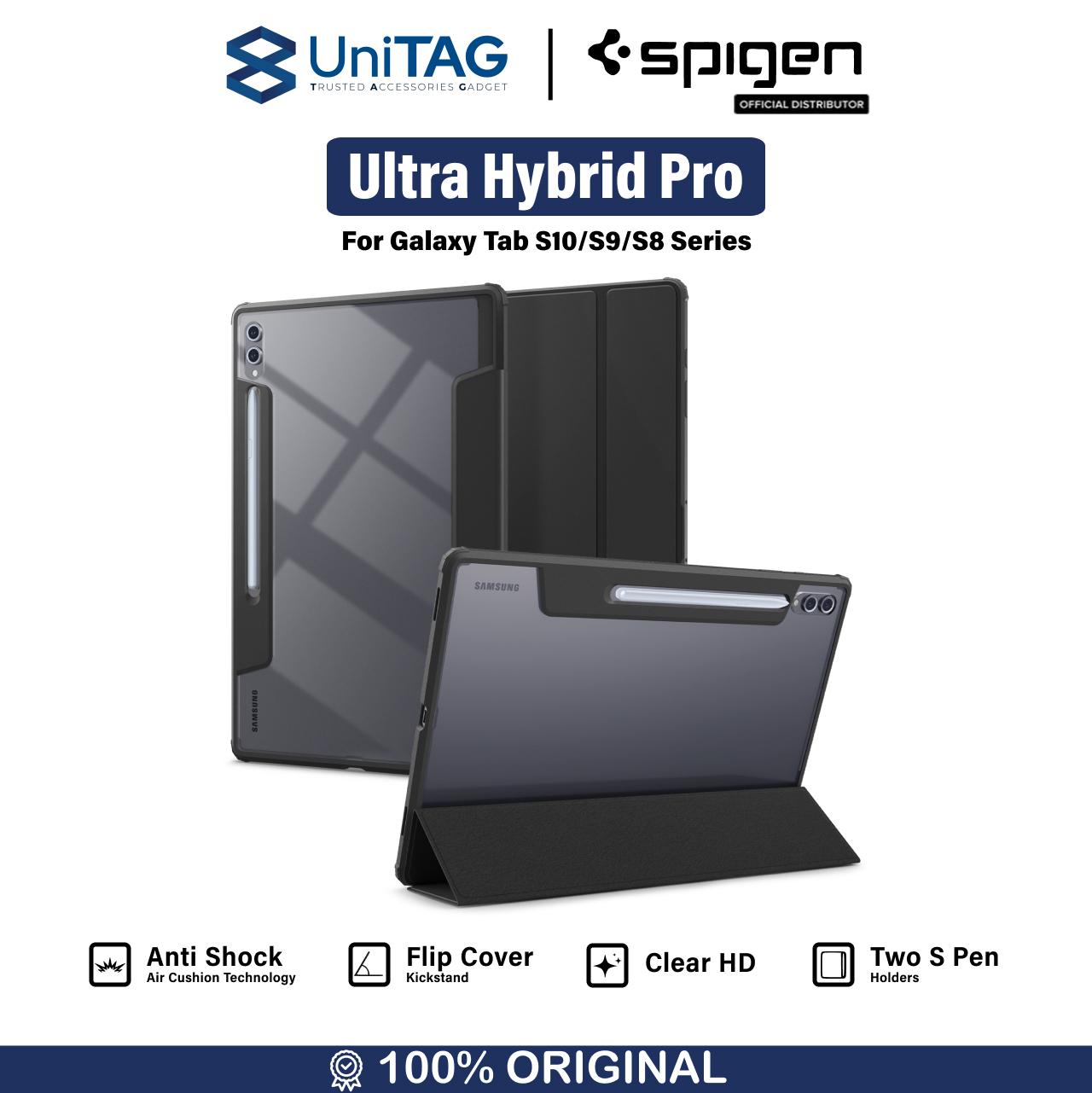 Spigen Galaxy Tab S10 Ultra / S9 Ultra / S8 Ultra Case Flip Cover Ultra Hybrid Pro - Black ACS08795