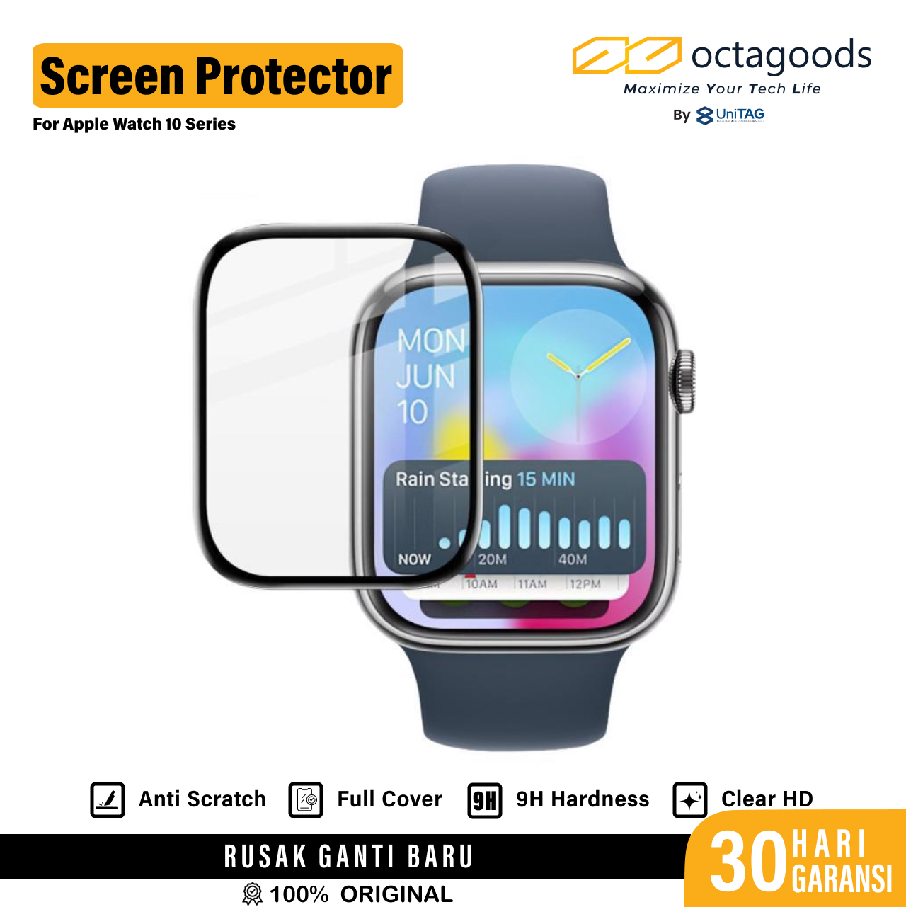 Octagoods Apple Watch 10 (46mm) Screen Protector 3D Full Cover - Clear PG7509