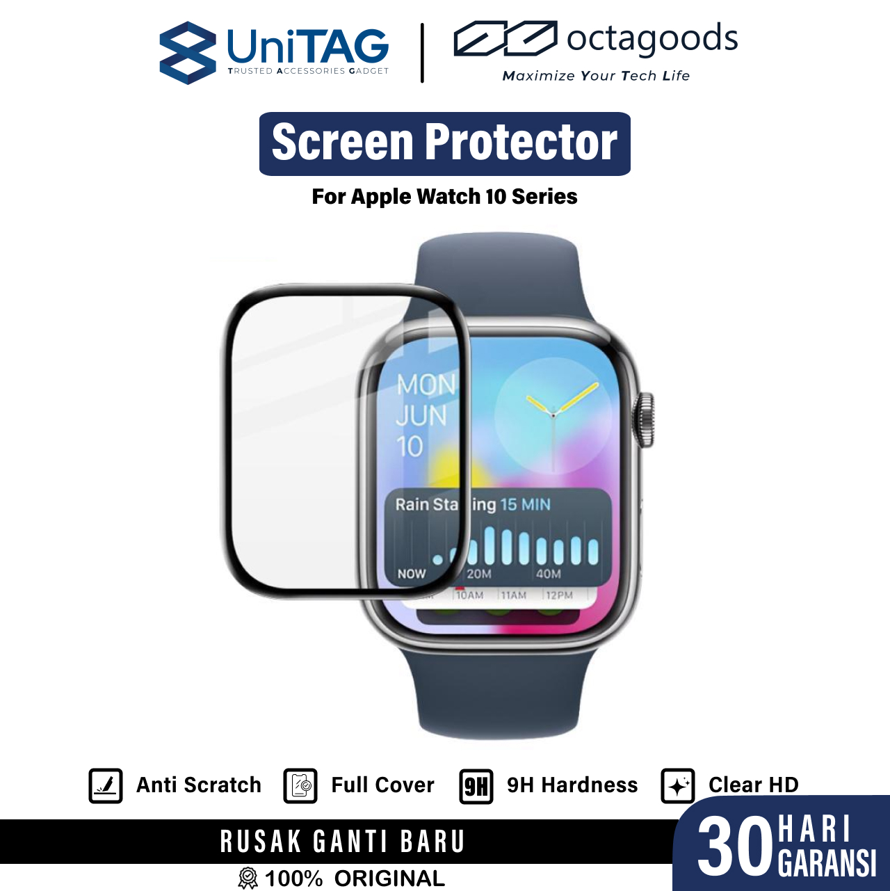 Octagoods Apple Watch 10 (46mm) Screen Protector 3D Full Cover - Clear PG7509