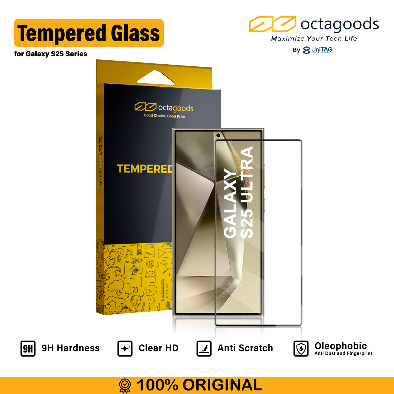 Octagoods Galaxy S25 Plus Tempered Glass Full Cover - Clear SX7515