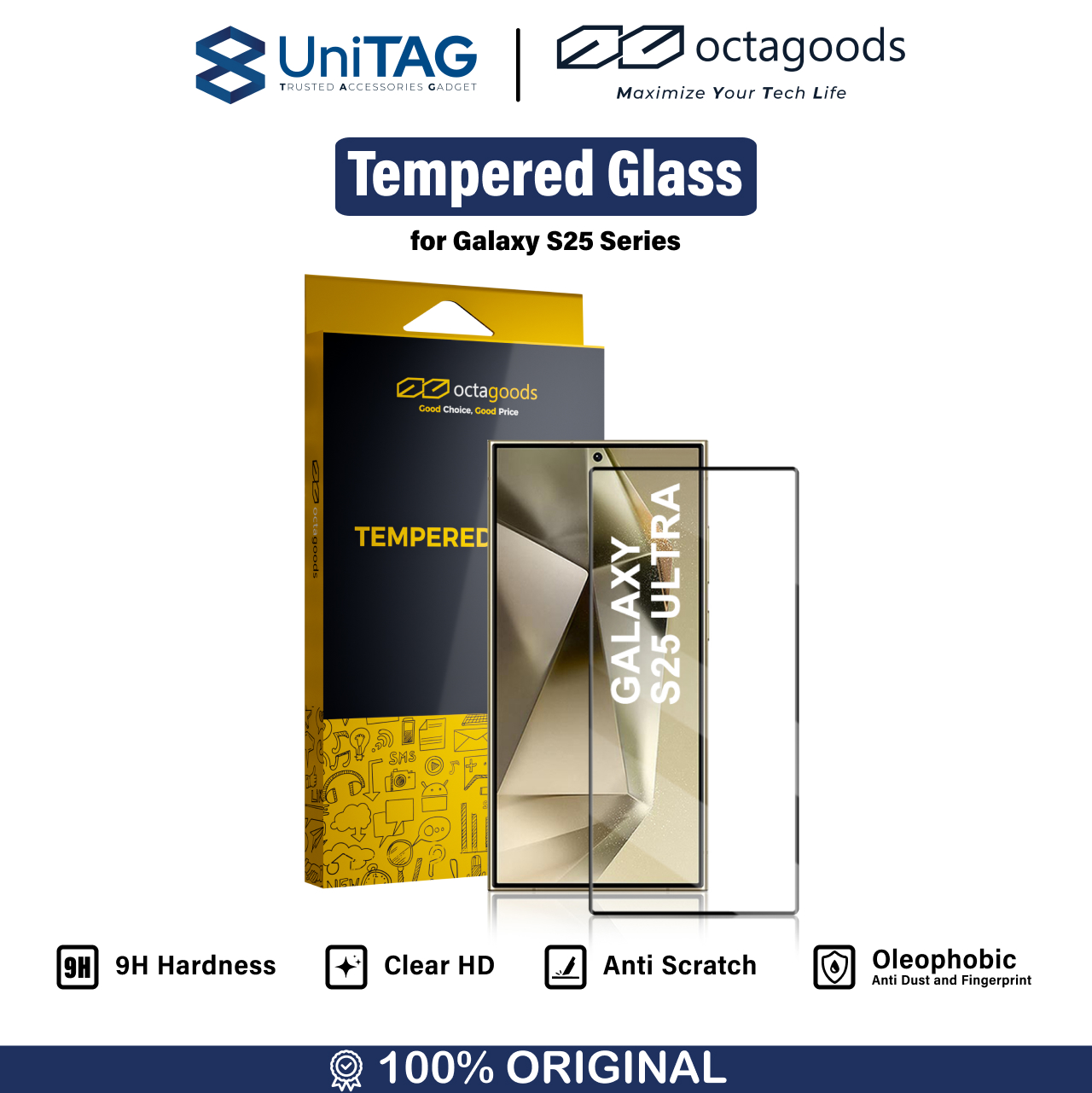 Octagoods Galaxy S25 Tempered Glass Full Cover - Clear SX7514