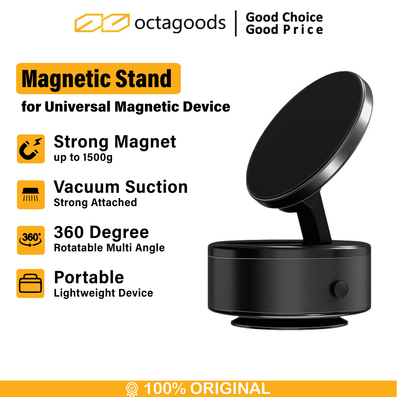 Octagoods Universal Phone Holder Magsafe Vacuum Suction D21 - Black