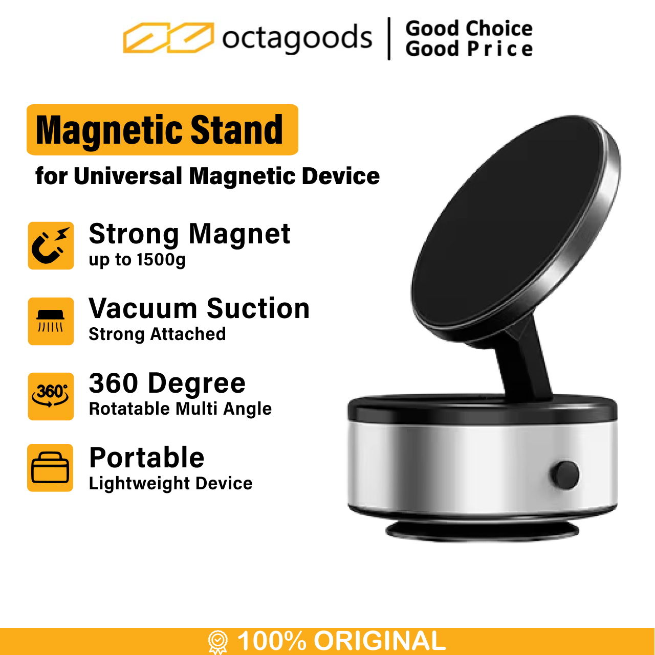 Octagoods Universal Phone Holder Magsafe Vacuum Suction D21 - Silver