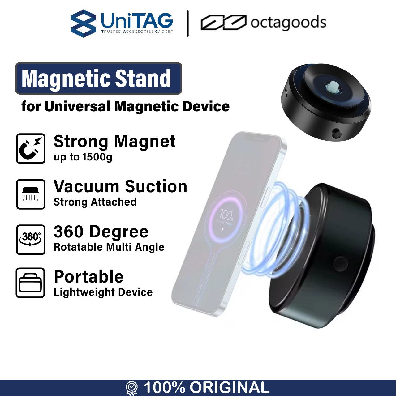 Octagoods Universal Phone Holder Magsafe Vacuum Suction X8 - Black