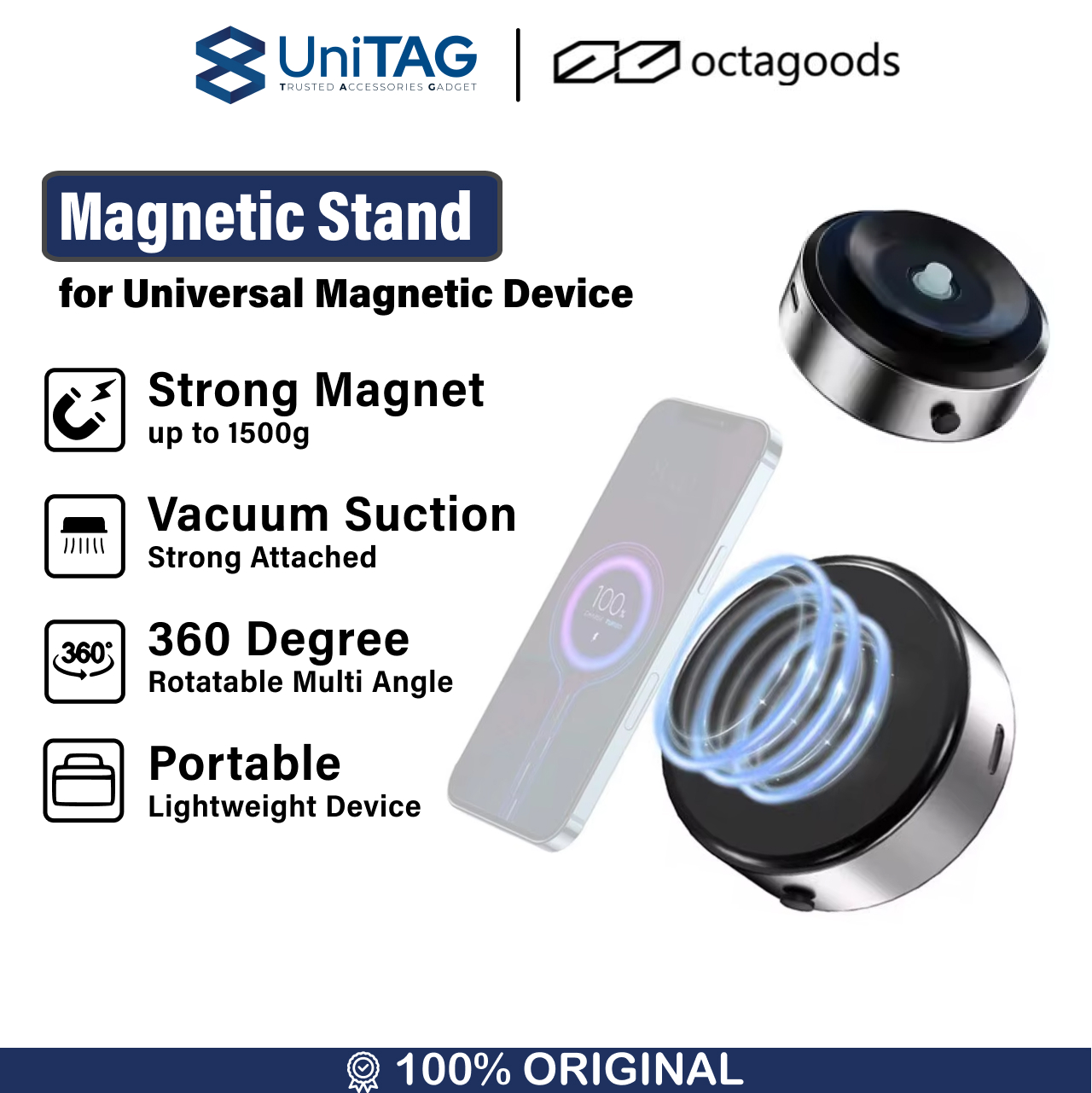 Octagoods Universal Phone Holder Magsafe Vacuum Suction X8 - Silver