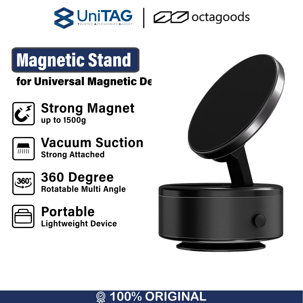Octagoods Universal Phone Holder Magsafe Vacuum Suction D21 - Black