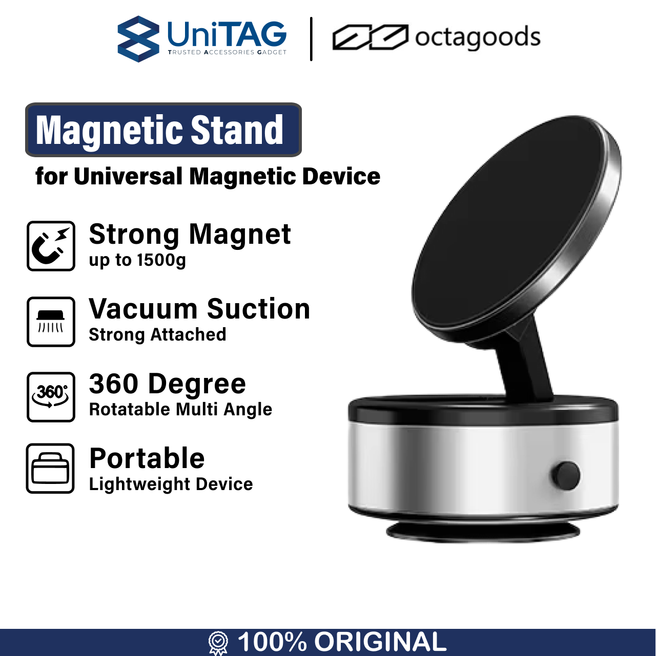 Octagoods Universal Phone Holder Magsafe Vacuum Suction D21 - Silver