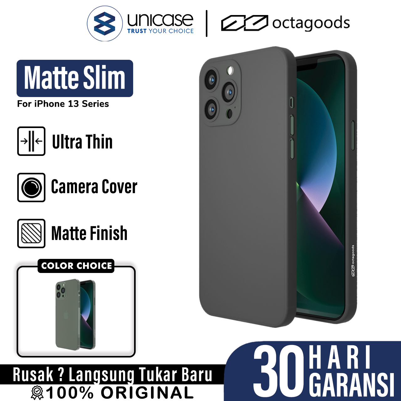Octagoods iPhone 13 Case Matte Slim - Black CB33098